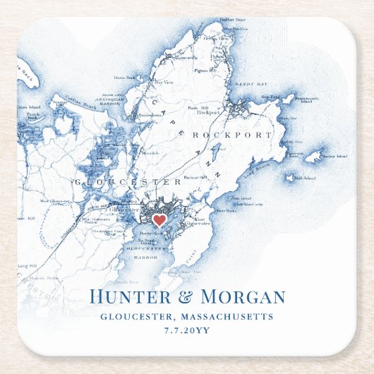 Gloucester Massachusetts Navy Blue Map Wedding Rechteckiger Pappuntersetzer (Vorderseite)