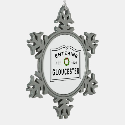 Gloucester Massachusetts Schneeflocken Zinn-Ornament (Links)