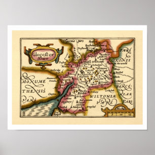 Gloucestershire Landkreis England Alte antike Kart Poster