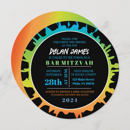 GLOW Aqua Splash Bar Bat Mitzvah Einladung (Vorne/Hinten)