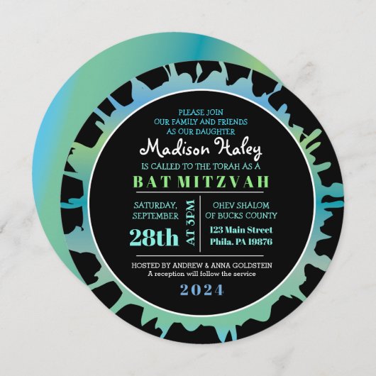 GLOW Aqua Splash Bar Bat Mitzvah Einladung (Vorne/Hinten)