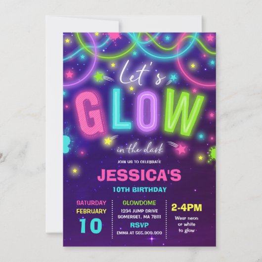Glow Birthday Einladung Neon Glow Dance Party (Vorderseite)
