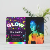Glow Birthday Foto Einladung (Stehend Vorderseite)