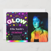 Glow Birthday Foto Einladung (Vorderseite)