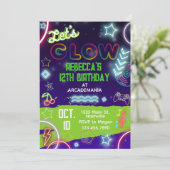 GLOW Birthday Gaming Arcade Party Glow Neon Tiedye Einladung (Stehend Vorderseite)