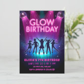 Glow Birthday Invitation | Neon Lights Dance Party Einladung (Stehend Vorderseite)