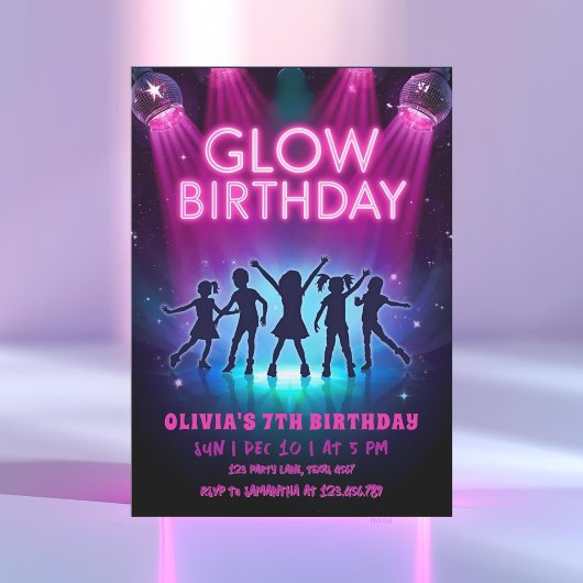 Glow Birthday Invitation | Neon Lights Dance Party Einladung
