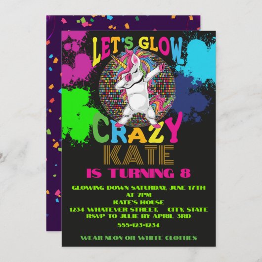 Glow Birthday Party - Benutzerdefiniert Einladung (Vorne/Hinten)