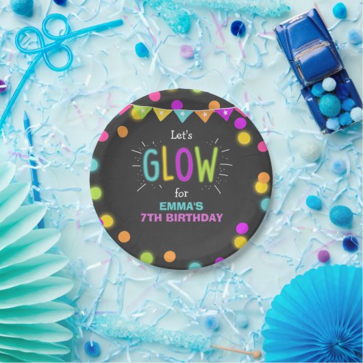 Glow Birthday Party Paper Plates Neon Disco Laser Pappteller (Party)