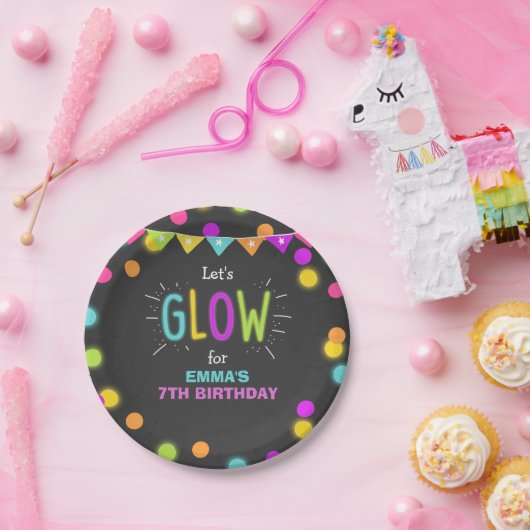 Glow Birthday Party Paper Plates Neon Disco Laser Pappteller (Party)