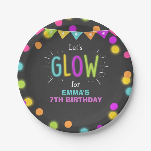 Glow Birthday Party Paper Plates Neon Disco Laser Pappteller (Vorderseite)