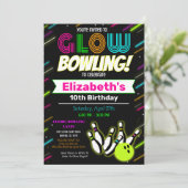 Glow Bowling Birthday Einladung (Stehend Vorderseite)