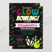 Glow Bowling Birthday Einladung (Vorne/Hinten)