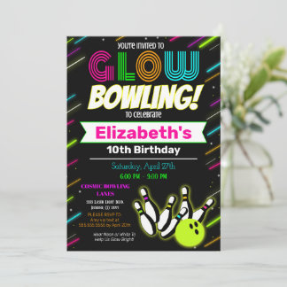 Glow Bowling Birthday Einladung