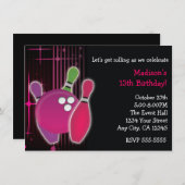 Glow Bowling Bowl Girls Geburtstagsfeier Einladung (Vorne/Hinten)