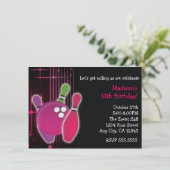 Glow Bowling Bowl Girls Geburtstagsfeier Einladung (Stehend Vorderseite)