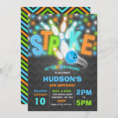 Glow Bowling Einladung Neon Glow Bowling Party (Vorne/Hinten)