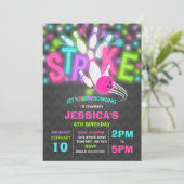 Glow Bowling Einladung Neon Glow Bowling Party (Stehend Vorderseite)