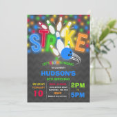 Glow Bowling Einladung Neon Glow Bowling Party (Stehend Vorderseite)