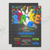 Glow Bowling Einladung Neon Glow Bowling Party (Vorne/Hinten)