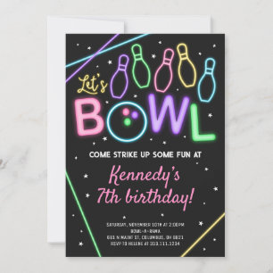 Glow-Bowling-Geburtstags-Einladung Neonfarben Einladung