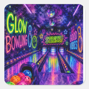 Glow Bowling Watercolor Teenager Geburtstagsfeier Quadratischer Aufkleber