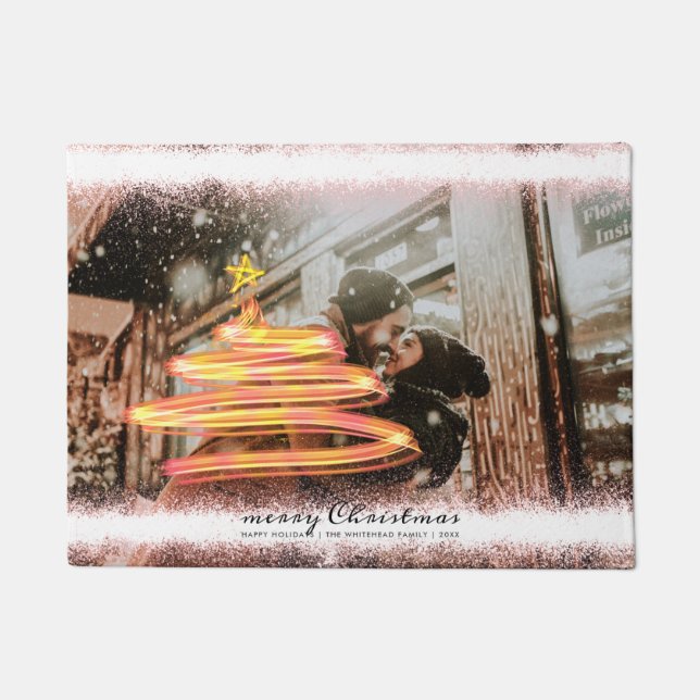 Glow Christmas Tree Star Foto Glitzer Fußmatte (Vorderseite)