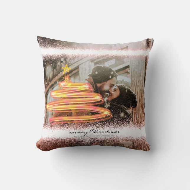Glow Christmas Tree Star Foto Glitzer Kissen (Vorderseite)