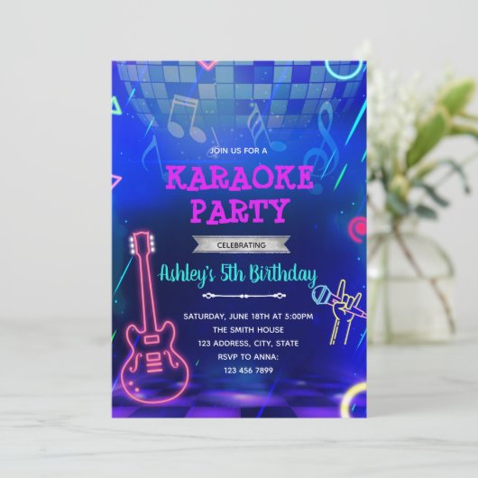 Glow Disco Rock Dance Party Einladung (Stehend Vorderseite)