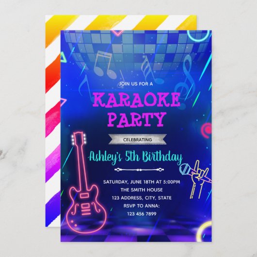 Glow Disco Rock Dance Party Einladung (Vorne/Hinten)