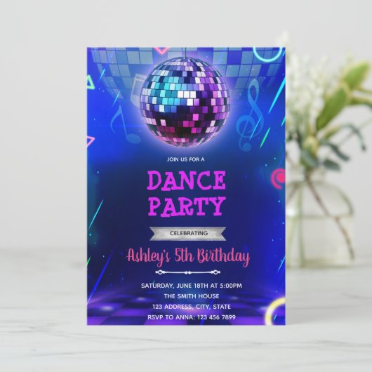 Glow Disco Tanz Party Einladung (Stehend Vorderseite)