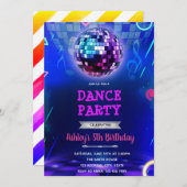 Glow Disco Tanz Party Einladung (Vorne/Hinten)