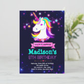 Glow Einhorn Themenparty Einladung (Stehend Vorderseite)