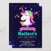 Glow Einhorn Themenparty Einladung (Vorne/Hinten)