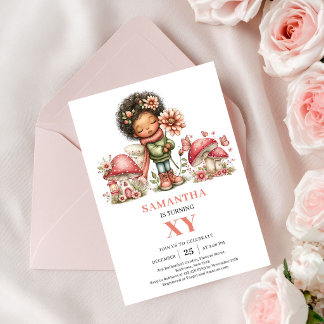 Glow Fairy 6. Geburtstag Einladung mit rosa Blumen
