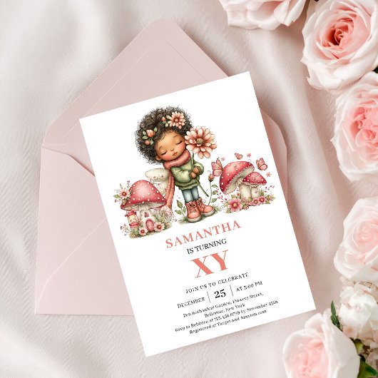 Glow Fairy 6. Geburtstag Einladung mit rosa Blumen