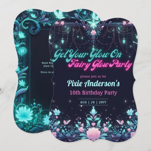 Glow Fairy Party Thema - Märchen nach Dunkelheit Einladung (Vorne/Hinten)