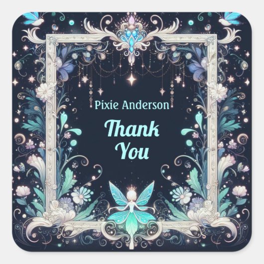 Glow Fairy Party Thema - Märchen nach Dunkelheit Quadratischer Aufkleber (Vorderseite)