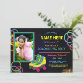 Glow Foto Roller Skaten Birthday Einladung (Stehend Vorderseite)