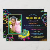 Glow Foto Roller Skaten Birthday Einladung (Vorne/Hinten)