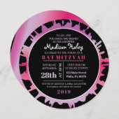 GLOW Fuchsia Splash Bar Bat Mitzvah Einladung (Vorne/Hinten)