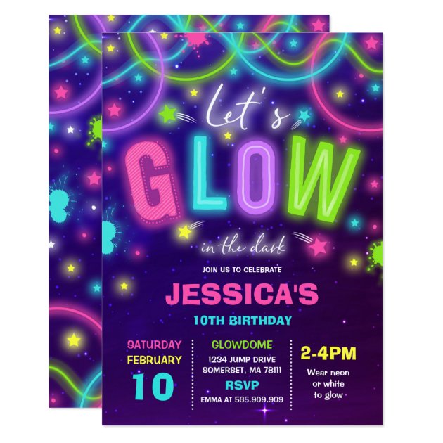 Glow Geburtstag Einladung Neon Glow Dance Party  Zazzle.de