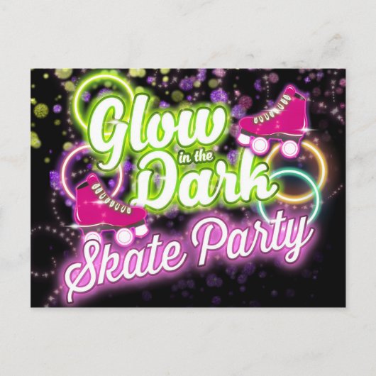 GLOW IN DER DARK SKATE PARTY Postcard Einladung (Vorderseite)