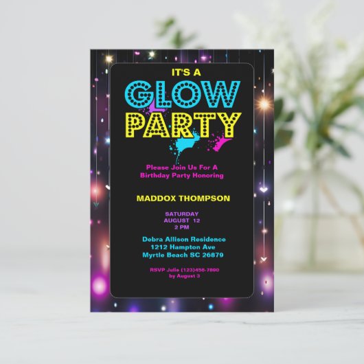 Glow in der Dunklen Geburt Einladungen (Stehend Vorderseite)