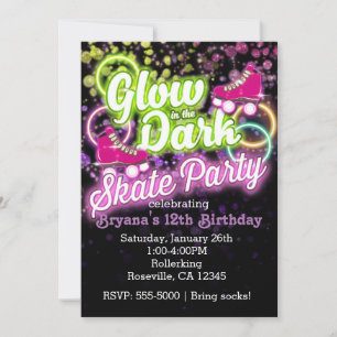 GLOW in der dunklen SKATE PARTY Geburtstagseinladu Einladung