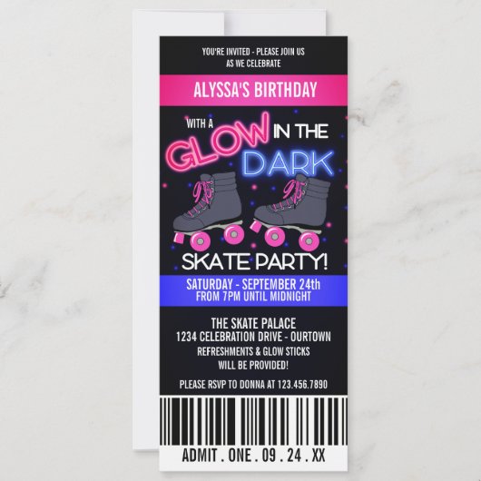 Glow in der Dunklen Skaten-Party Einladung (Vorderseite)