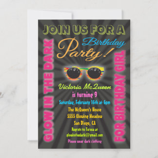 Glow in the Dark Girl Birthday Party Einladungen