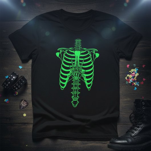 Glow-in-the-Dark Skeleton Ribcage & Handprint T-Shirt