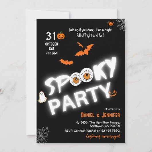 Glow-in-the-Dark Style Spooky bats ghost Halloween Einladung (Vorderseite)