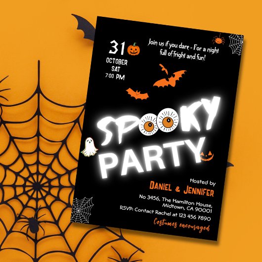 Glow-in-the-Dark Style Spooky bats ghost Halloween Einladung